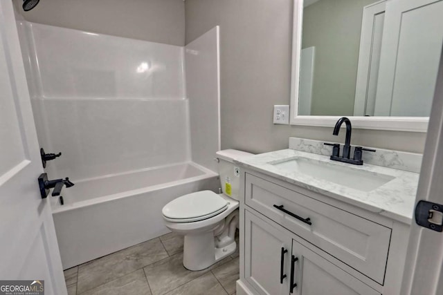 full bathroom featuring shower / bathtub combination, vanity, and toilet