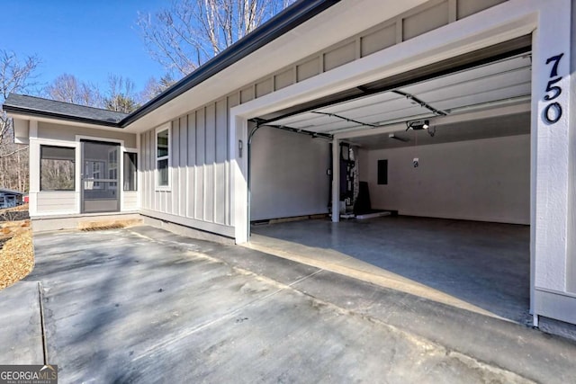 garage with a garage door opener