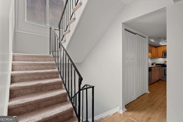 stairway featuring wood-type flooring