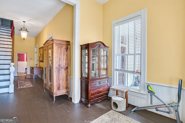 interior space with dark wood-type flooring