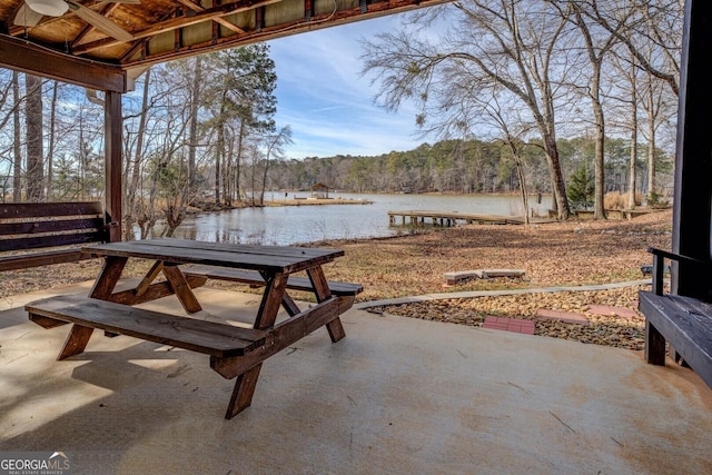 view of patio / terrace featuring a water view