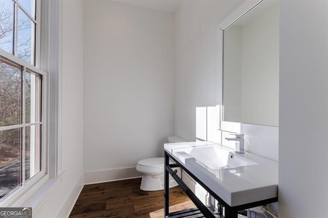 bathroom featuring sink, wood-type flooring, and toilet