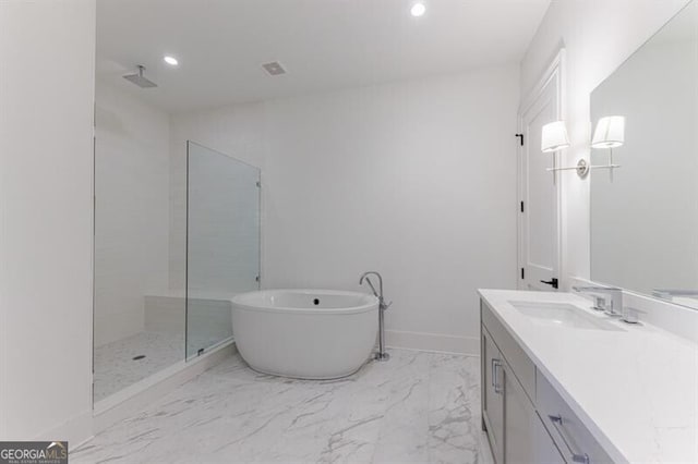 bathroom with vanity and plus walk in shower