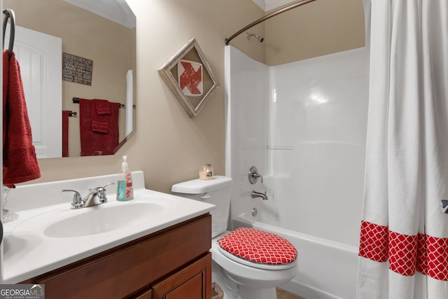 full bathroom featuring vanity, toilet, and shower / bath combo with shower curtain