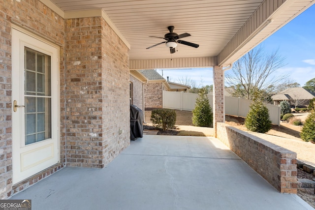 view of patio / terrace featuring ceiling fan