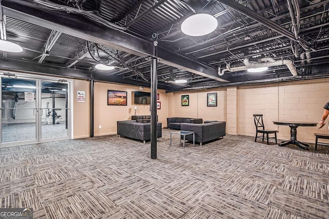 basement featuring carpet