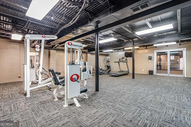 gym with carpet flooring