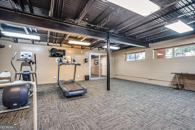 exercise room with carpet