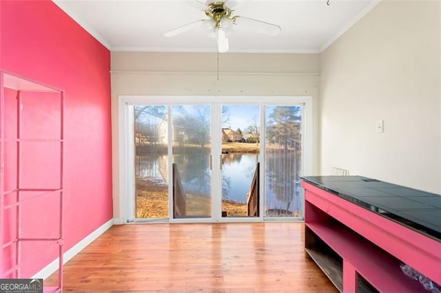 interior space featuring ceiling fan