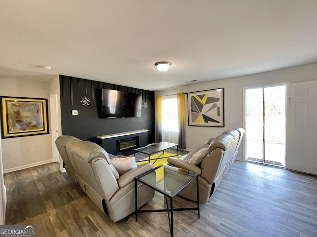 living room with hardwood / wood-style flooring