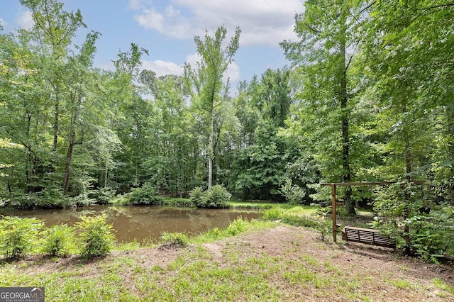 view of yard with a water view