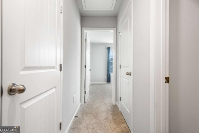 corridor featuring light carpet