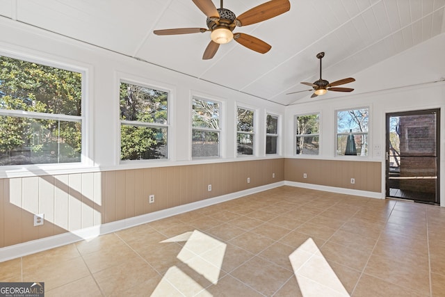 unfurnished sunroom with vaulted ceiling