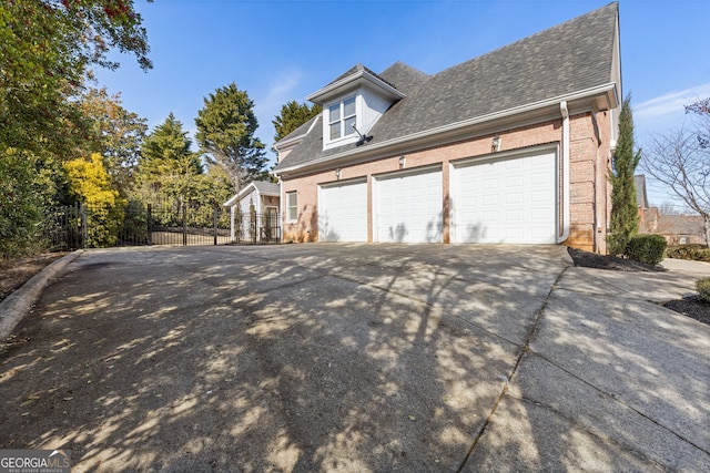 exterior space with a garage