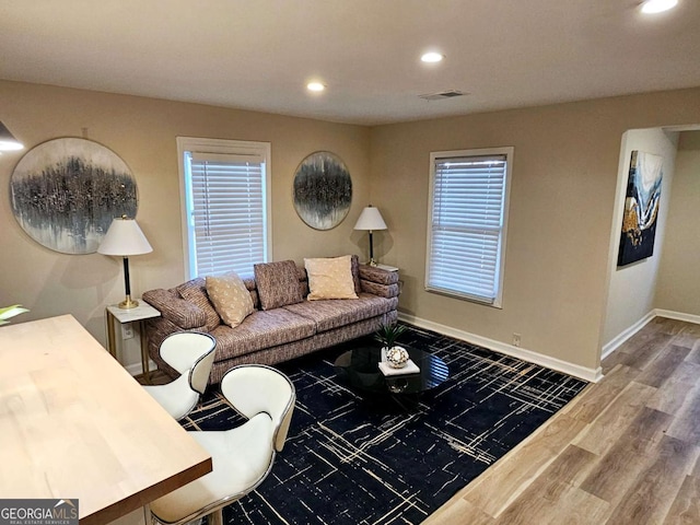 living room with hardwood / wood-style floors