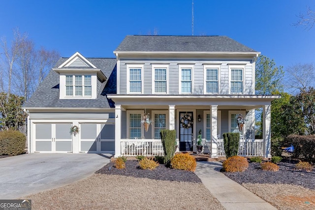 view of front of house with a garage and covered porch