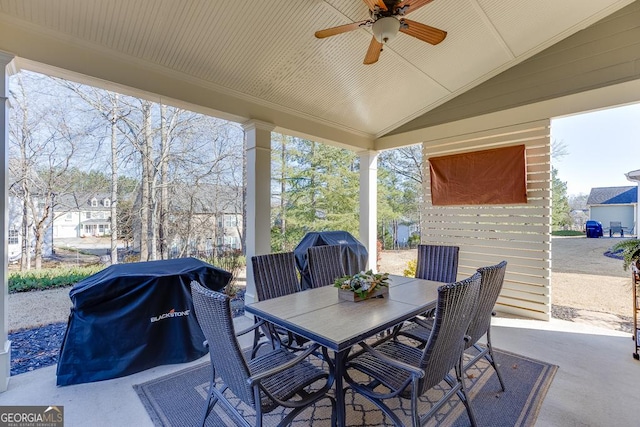 view of patio / terrace featuring ceiling fan and area for grilling