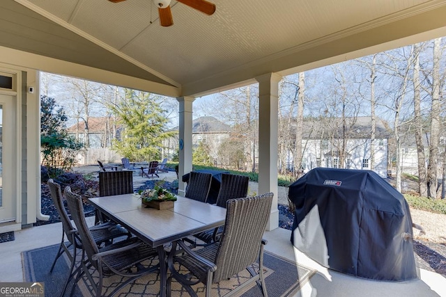 view of patio / terrace featuring a grill and ceiling fan