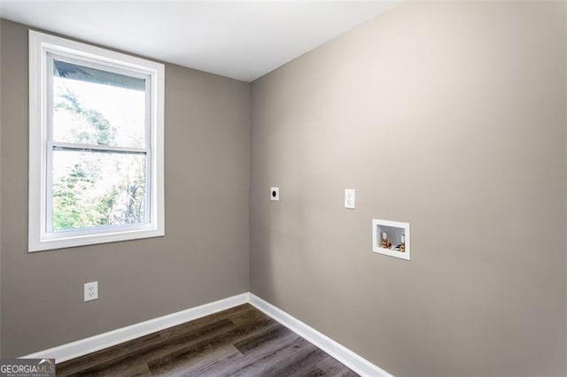 2745 Fairlane Dr, Atlanta, GA 30354 - laundry room featuring electric dryer hookup, washer hookup, healthy amount of natural light, and dark wood-style floors