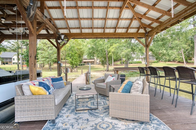 view of patio / terrace featuring a gazebo, outdoor lounge area, and a deck