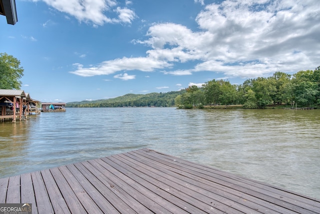 view of dock with a water view