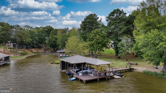 view of dock with a water view