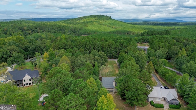 drone / aerial view featuring a mountain view