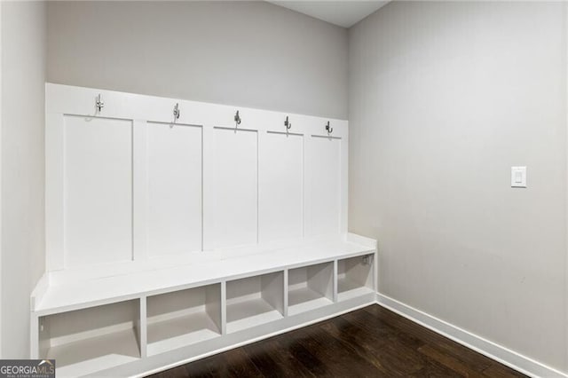 mudroom featuring dark wood-type flooring