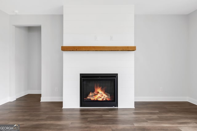 39 Pecan Ct, Hoschton, GA 30548 - detailed view of wood finished floors, baseboards, and a large fireplace