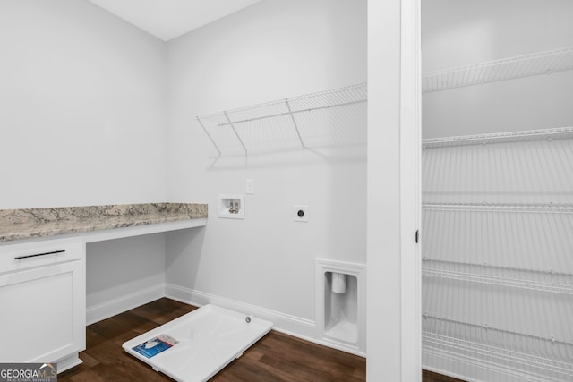 39 Pecan Ct, Hoschton, GA 30548 - washroom featuring hookup for a washing machine, electric dryer hookup, an office area, and dark wood-style floors