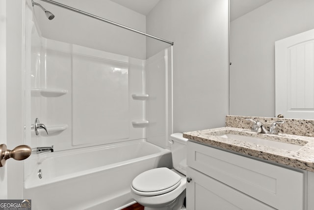 full bathroom with shower / washtub combination, vanity, and toilet