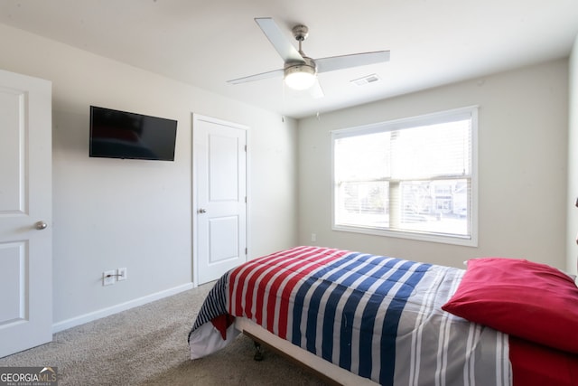 bedroom with carpet floors and ceiling fan