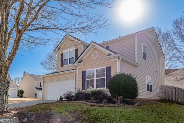 front facade with a garage