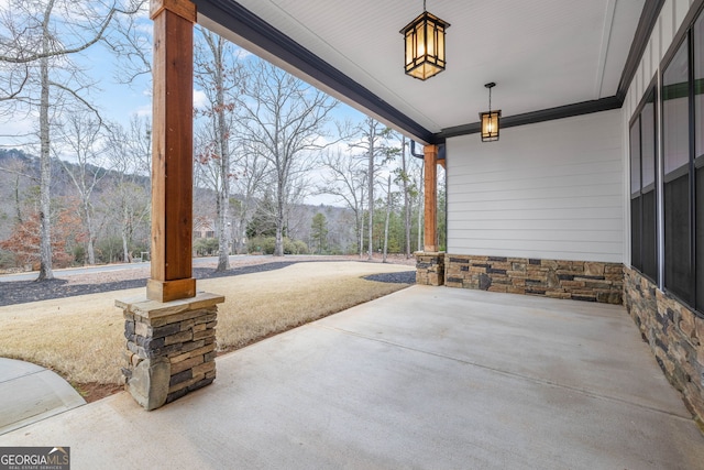 view of patio featuring a mountain view