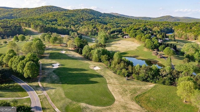 birds eye view of property featuring a water and mountain view