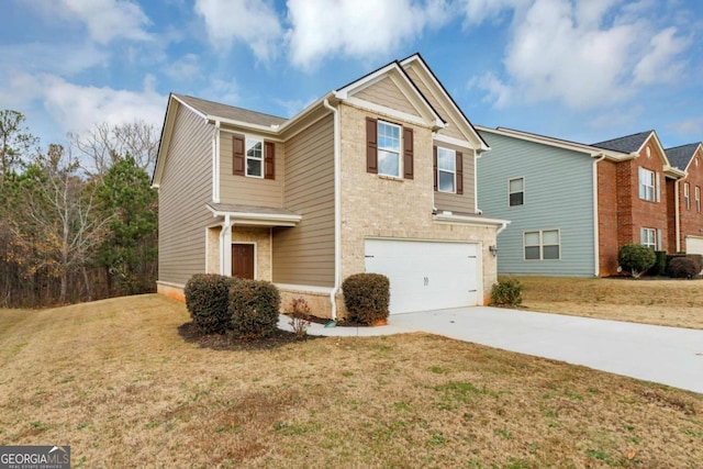 view of front facade with a garage and a front lawn