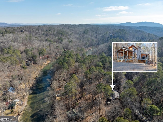 drone / aerial view featuring a mountain view