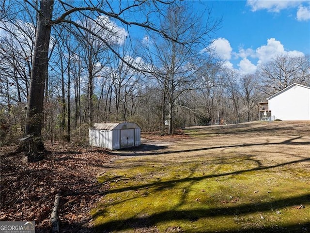 view of yard with a storage unit