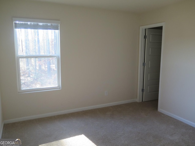 unfurnished room featuring light colored carpet