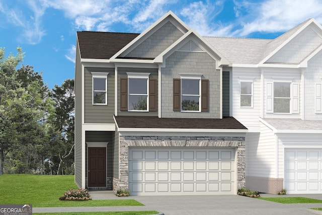 view of front facade featuring a garage and a front lawn