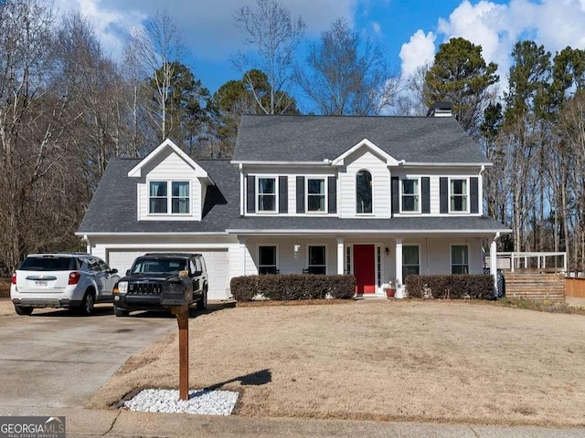 view of front of home with a garage and covered porch