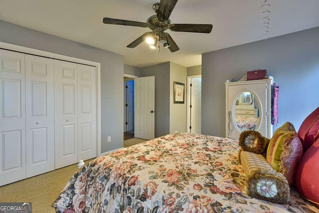 bedroom featuring a closet and ceiling fan