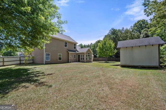 view of yard with a shed