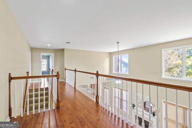 hall with hardwood / wood-style flooring and plenty of natural light