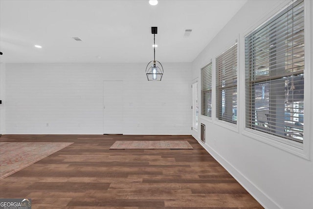 unfurnished dining area featuring dark hardwood / wood-style floors