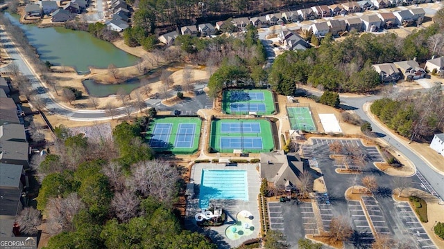 aerial view with a water view