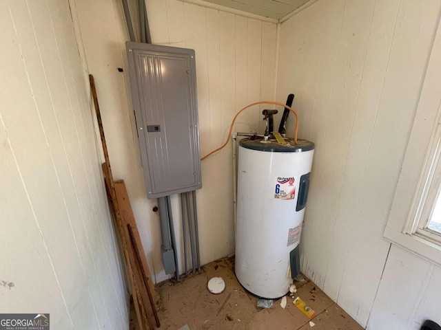 utility room with electric panel and electric water heater