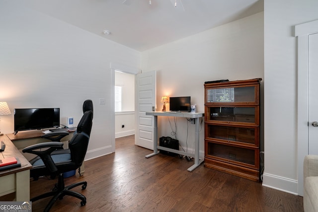 office area with dark hardwood / wood-style flooring