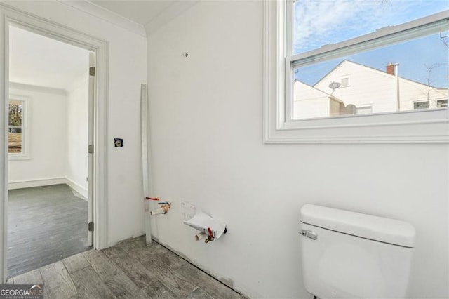 bathroom with hardwood / wood-style flooring and toilet