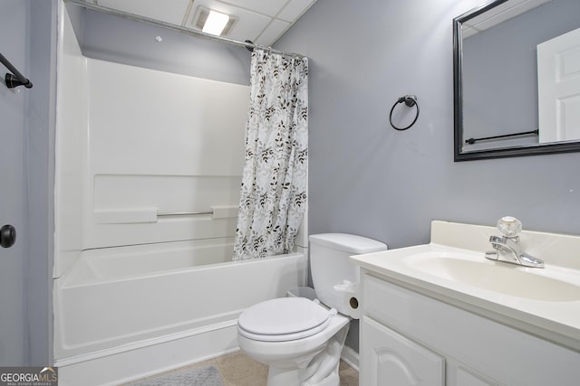 full bathroom featuring tile patterned floors, vanity, toilet, and shower / tub combo